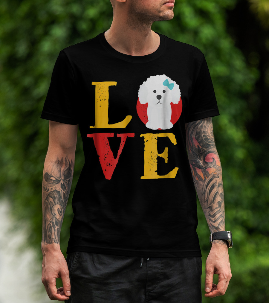 LOVE Bichon Frise Puppy With Blue Bow T-Shirt