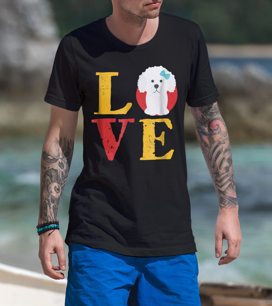 LOVE Bichon Frise Puppy With Blue Bow T-Shirt