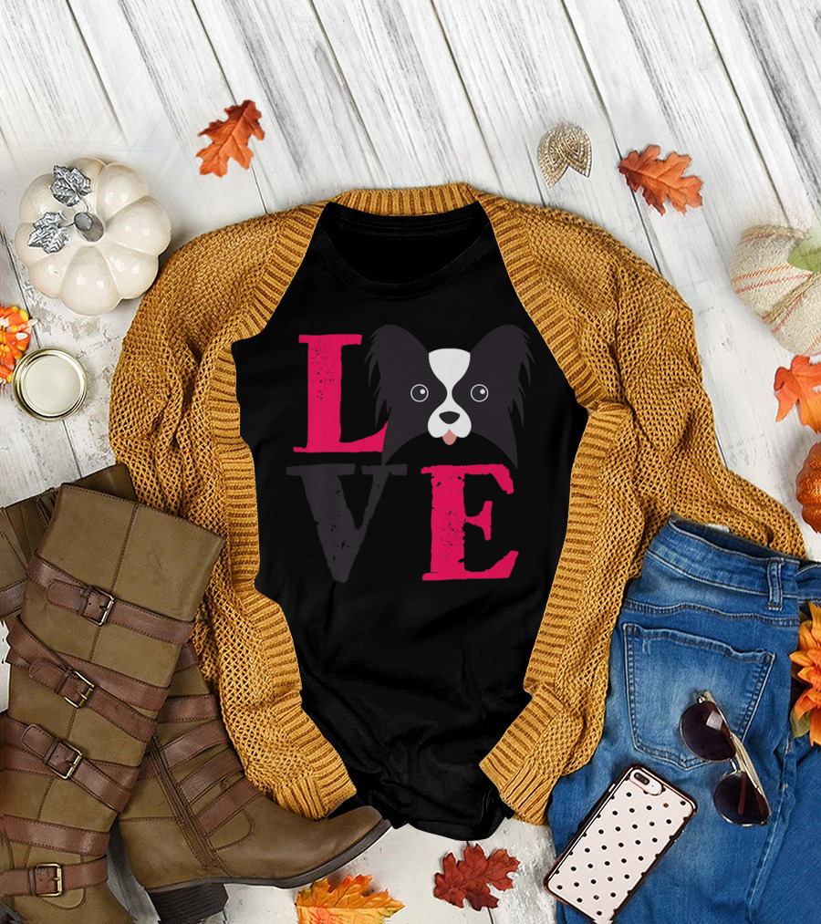 I Love Papillion Puppy Mom and Dad Love Papillon Dog T-Shirt