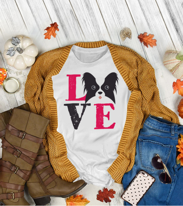 I Love Papillion Puppy Mom And Dad Love Papillon Dog T-Shirt