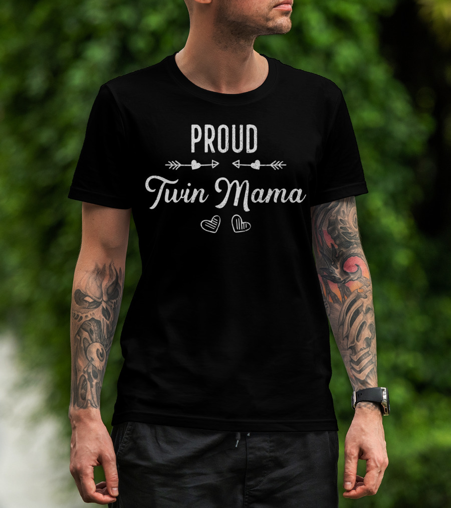 PROUD TWIN MAMA Twin Mom Hearts Arrows T-Shirt