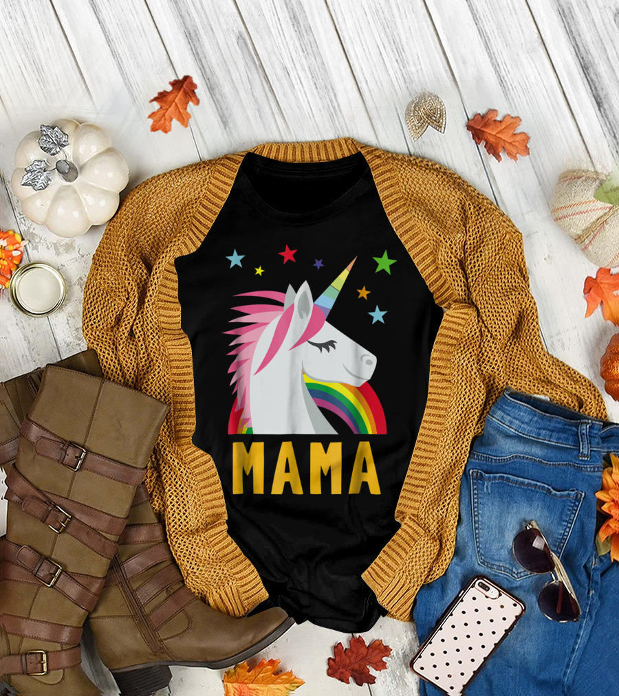 Mama Unicorn Rainbow Star Lovers T-Shirt