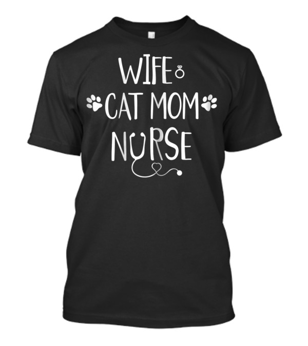 Wife Cat Mom Nurse Paws Stethoscope Heart Ring T-Shirt