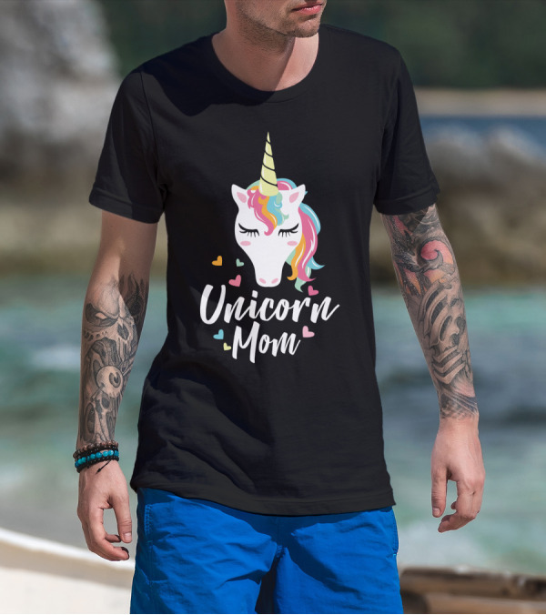Unicorn Mom Cute Funny Unicorn Colorful Heart T-Shirt