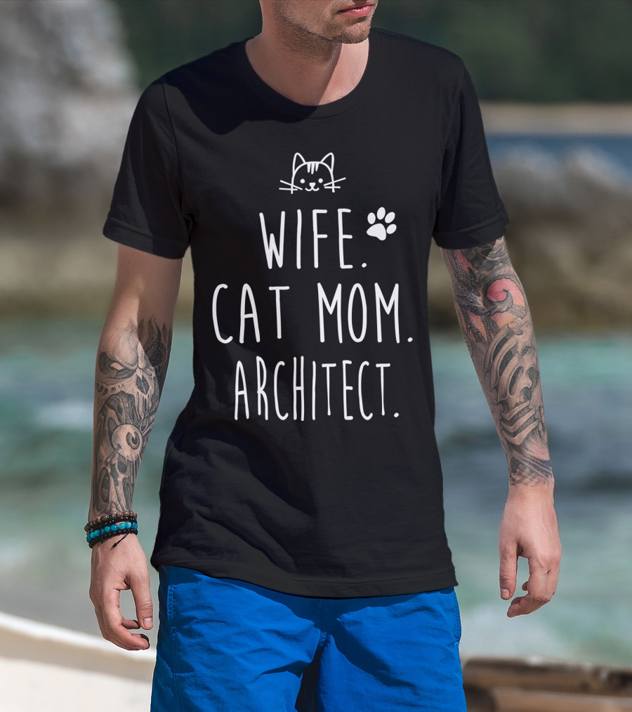 Wife Cat Mom Architect Kitty Paw Prints T-Shirt