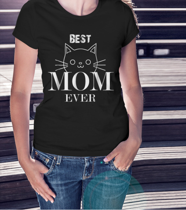 Best Cat Mom Ever With Whiskered Cat Face Design For Ladies96 T-Shirt
