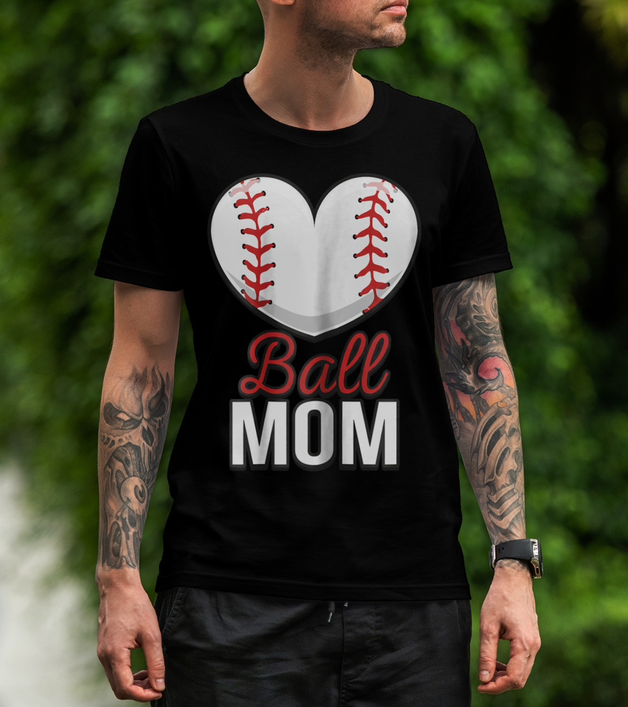 Ball Mom Heart Baseball Softball Mom T-Shirt