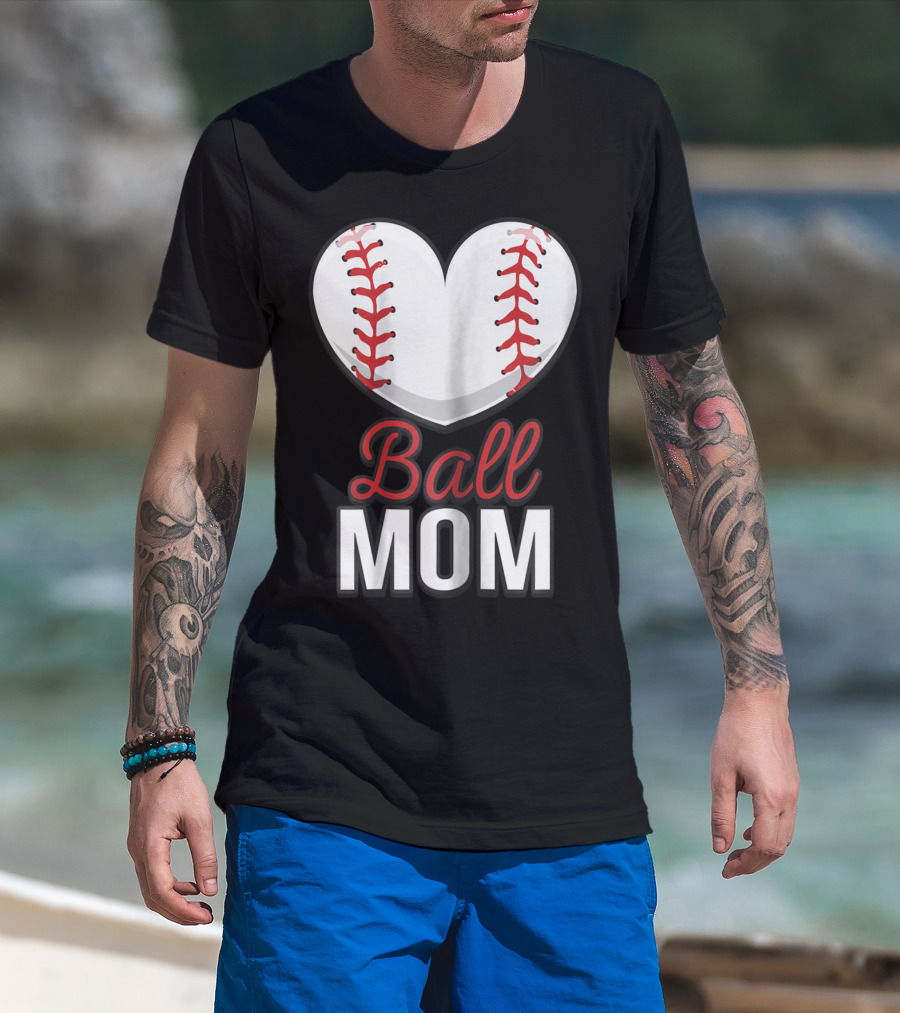 Ball Mom Heart Baseball Softball Mom T-Shirt