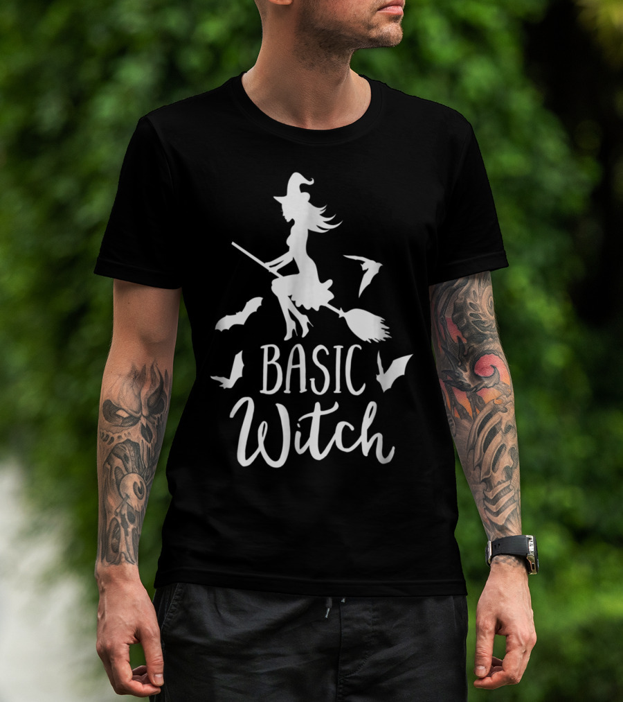 Basic Witch Halloween Wife Mom Teacher Bat Broom Battling Witch T-Shirt