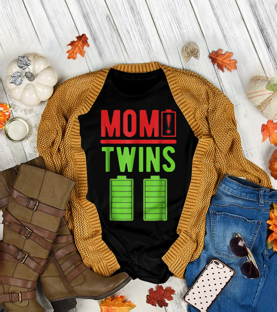 Mom Twins Battery Life Depleted Funny Twins Mom T-Shirt