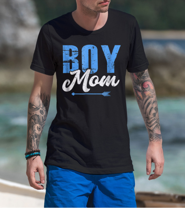 Boy Mom Bold Blue Lettering With Arrow T-Shirt