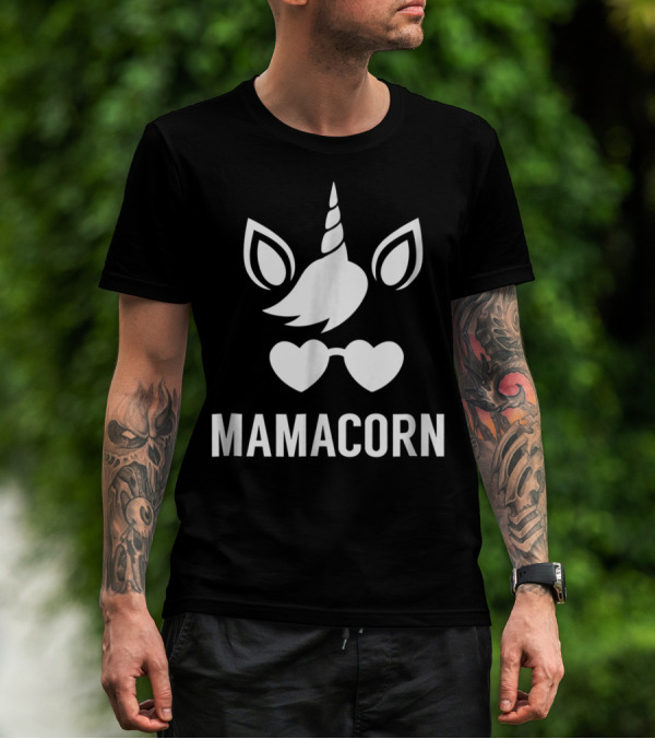 Funny Mamacorn Unicorn Heart Sunglasses T-Shirt