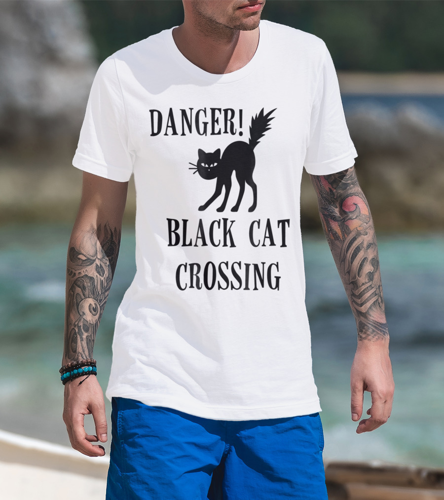 Danger Black Cat Crossing Halloween Teacher Mom Wife3 T-Shirt