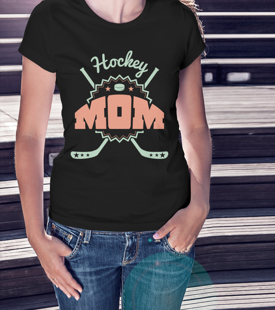 Hockey Mom Mother Parent Ice Skates Stars Puck T-Shirt