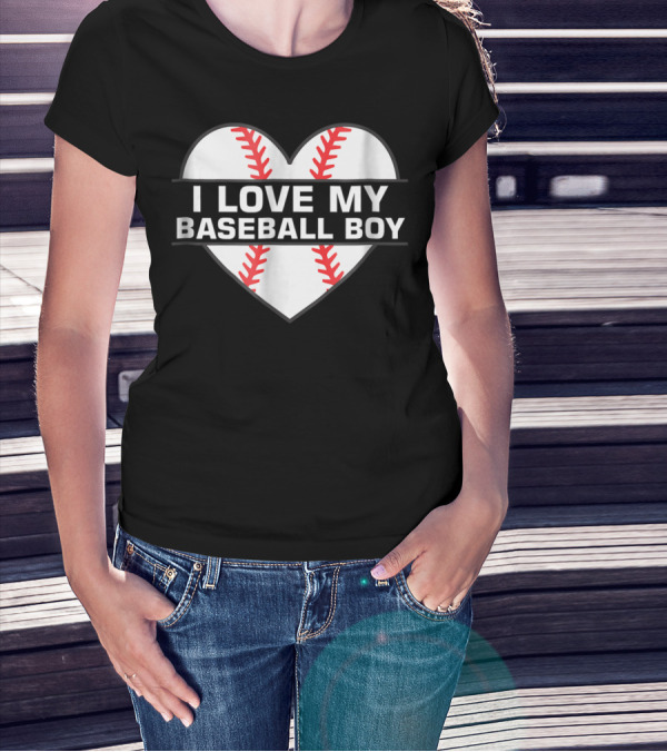 I Love My Baseball Boy Heart Design Women Cute 1 Fan Game6 T-Shirt