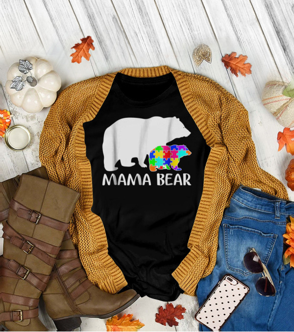 Mama Bear Puzzle Piece Autism Awareness Mother7 T-Shirt
