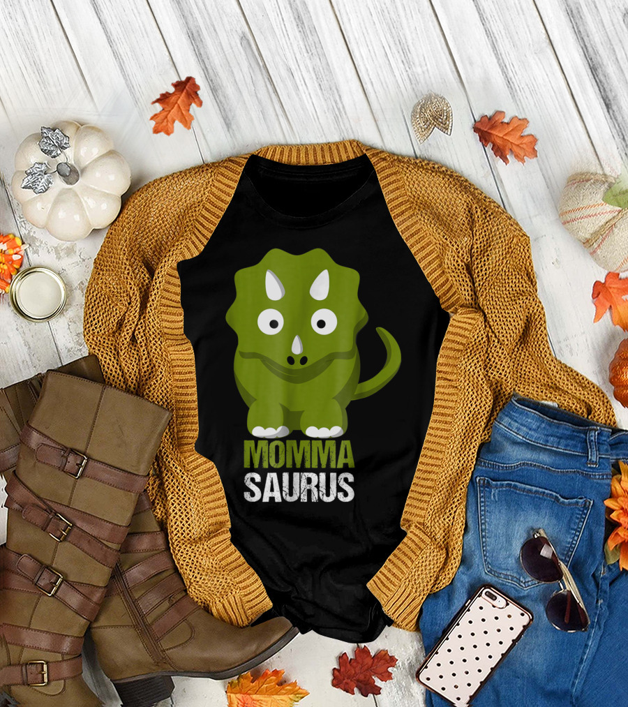 Momma Saurus Dinosaur Mom Cute Mommasaurus Triceratops T-Shirt