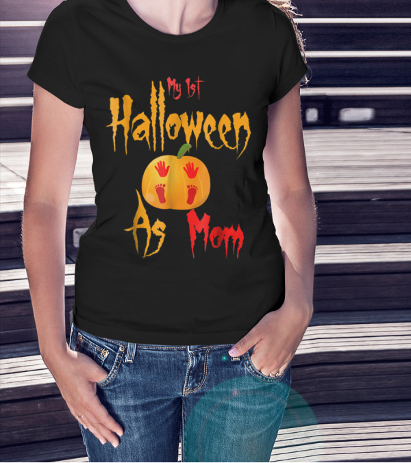 My 1st Halloween As Mom Pumpkin With Baby Footprints And Handprints T-Shirt