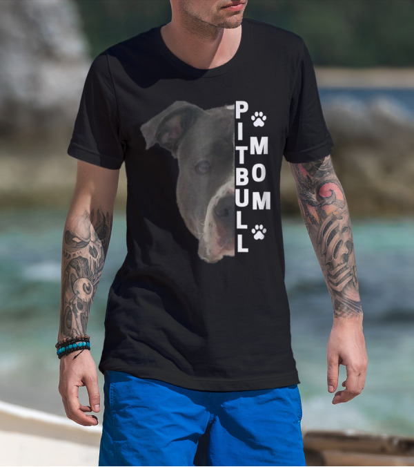 Pitbull Mom Pit Bull Lover Dog Momma Bully Breed Paw Prints T-Shirt