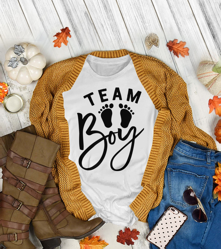 Team Boy Baby Gender Reveal Party Cute Dad Footprints T-Shirt