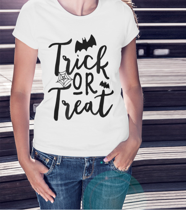 Trick Or Treat Halloween Kids Dad Teacher Mom Wife4 Spooky Bat And Cobweb T-Shirt
