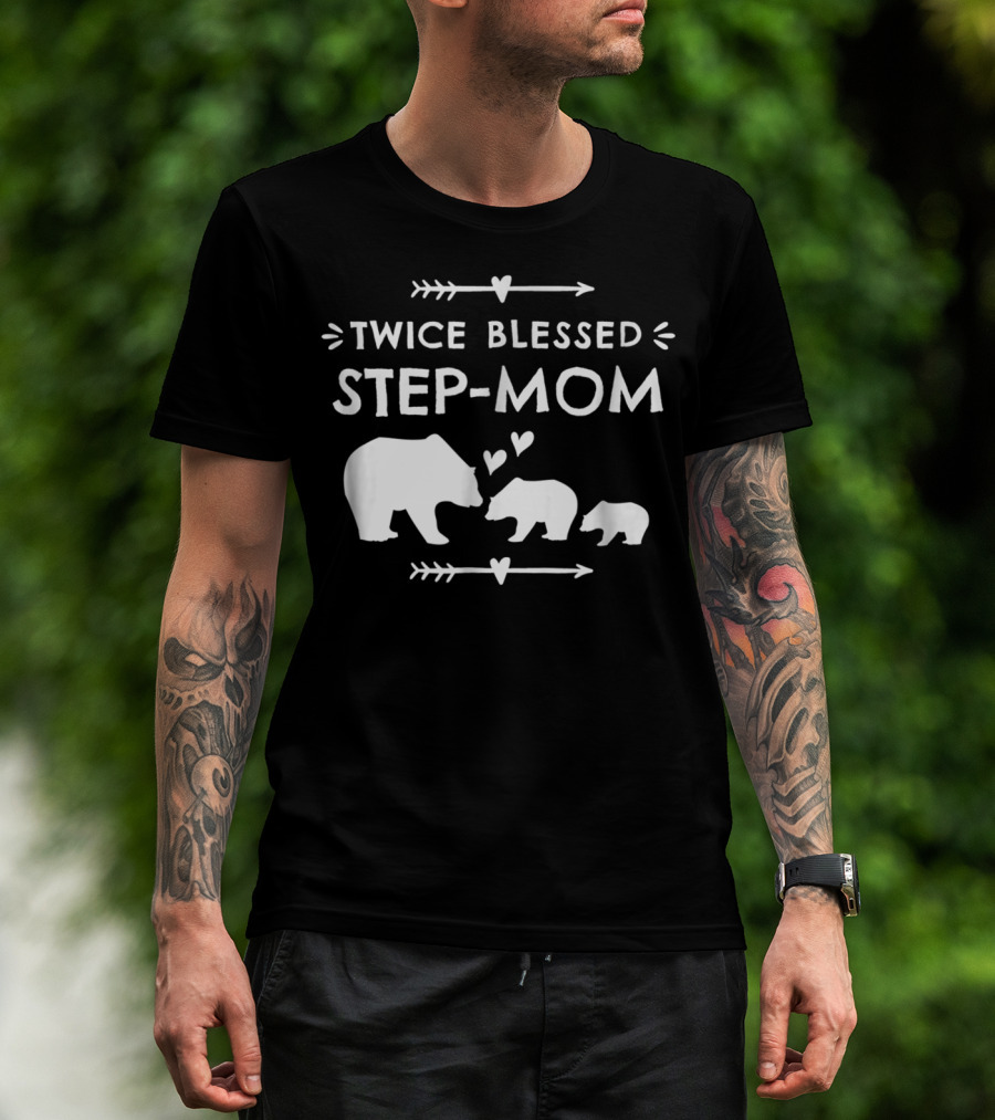 Twice Blessed Step-Mom Bear Family Cubs Hearts T-Shirt