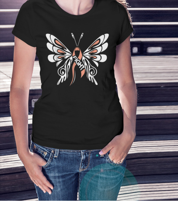 Uterine Cancer Awareness Butterfly Warrior Fight Ribbon Mom2 T-Shirt