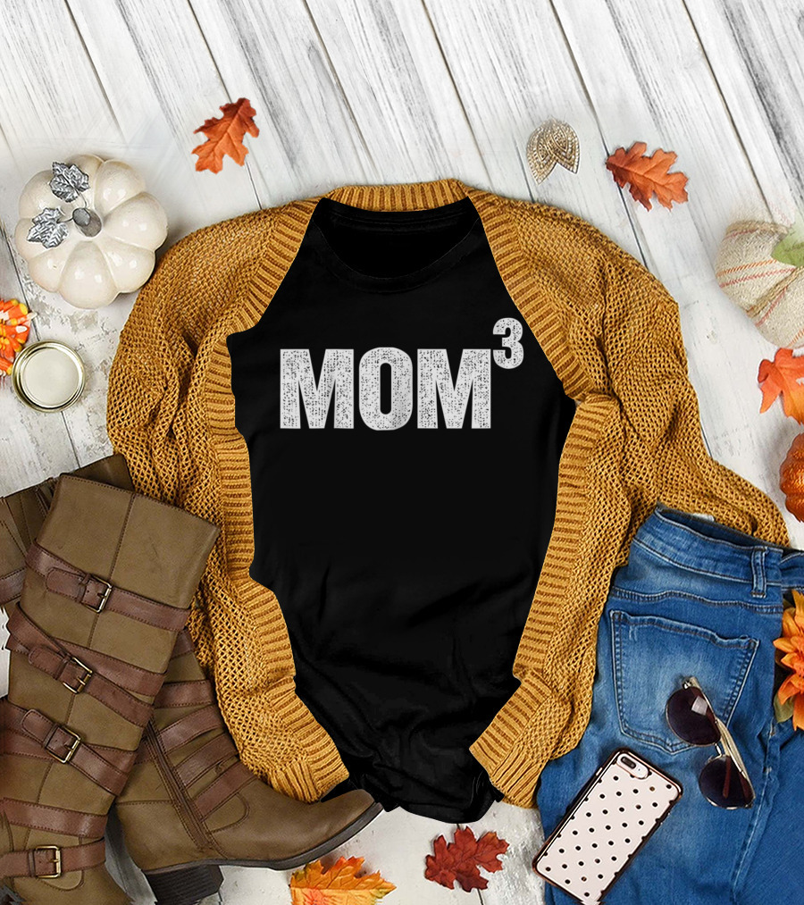 Distressed Mom Cubed Mom Of Three Equation T-Shirt