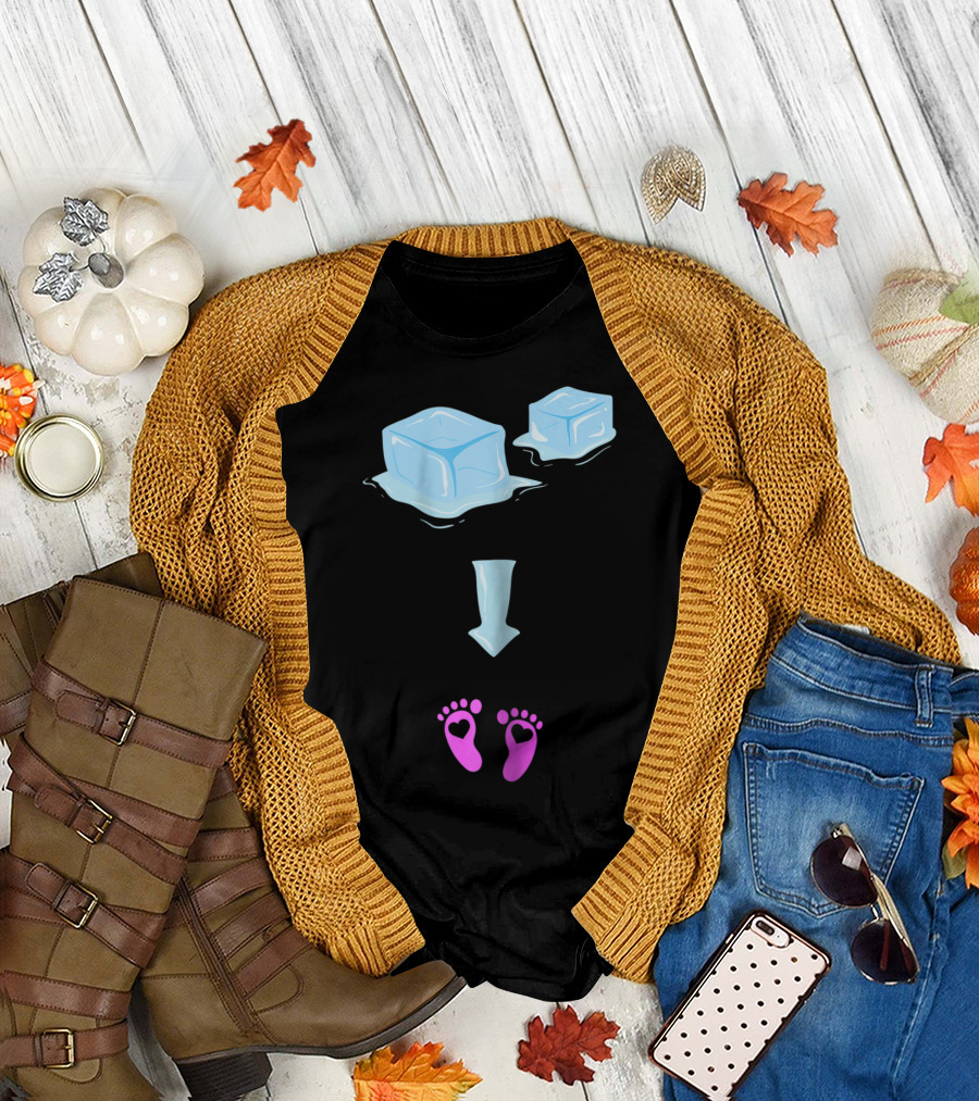 Ice Ice Girls Pregnancy Announcement Mom of Girls Ice Cubes Baby Feet T-Shirt