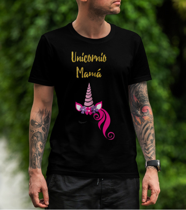 Unicornio Mamá Spanish Unicornio Mom With Pink Horn And Flowers T-Shirt