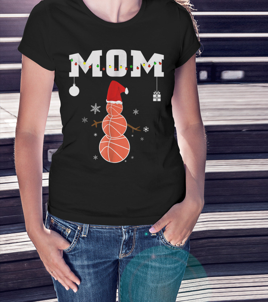 Basketball Mom Snowman Christmas Family Matching Holiday 90s T-Shirt