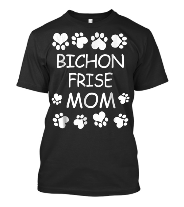 Bichon Frise Mom Paw Prints Hearts Christmas Birthday T-Shirt