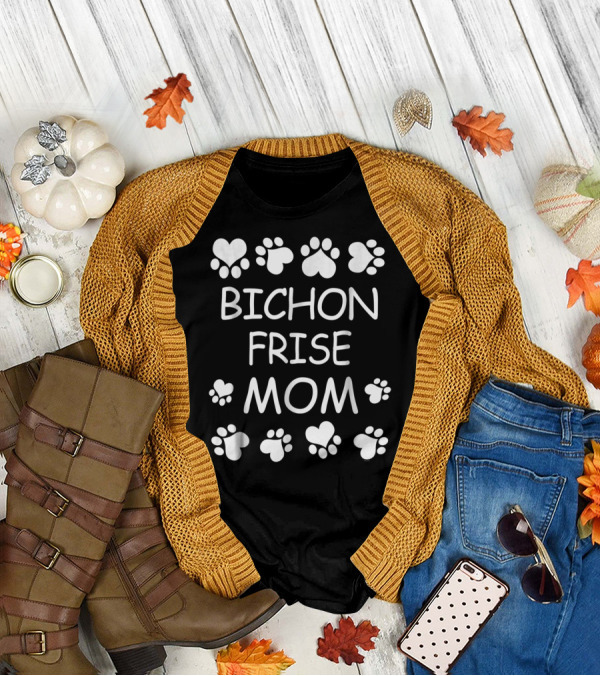 Bichon Frise Mom Paw Prints Hearts Christmas Birthday T-Shirt