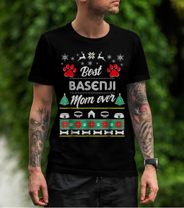 Best Basenji Mom Ever Christmas Paw Prints T-Shirt