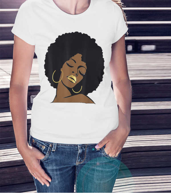 Black Girl Magic Afro Diva Gold Lips Melanin Mom Wife37 Bold Gold Accents T-Shirt