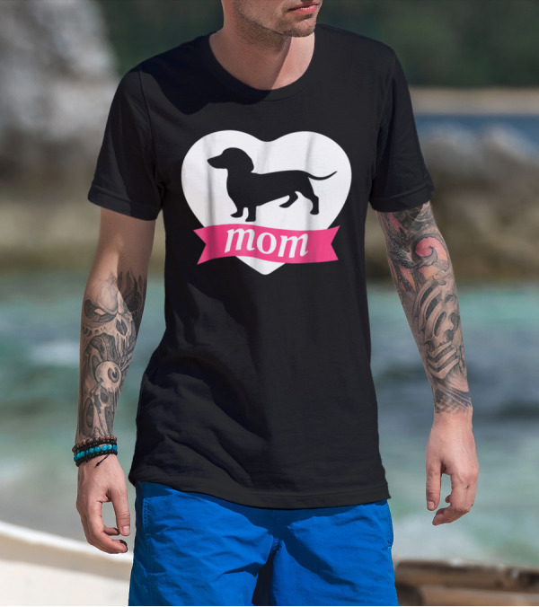DACHSHUND MOM Heart Silhouette Vintage Fleece T-Shirt