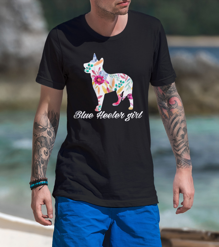 Decorative Flowers Blue Heeler Girl Cattle Dog Mom T-Shirt