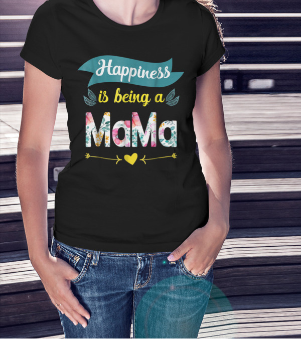 Happiness Is Being A Mama Floral Heart T-Shirt