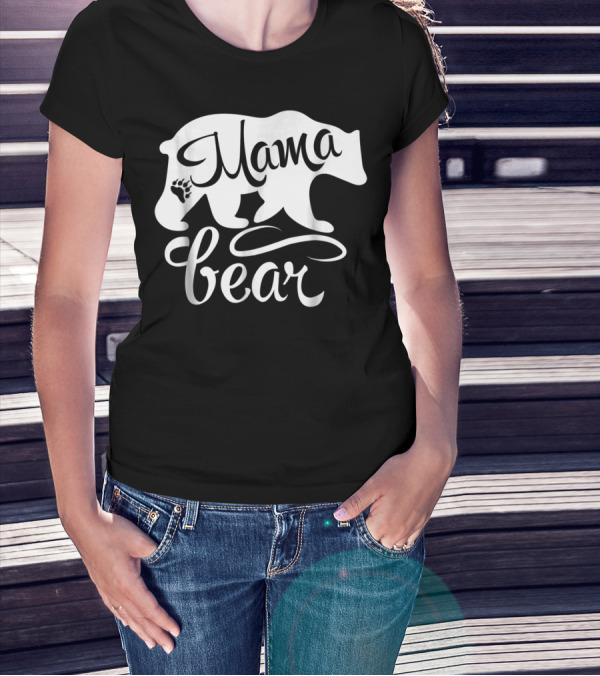 Mama Bear Big Strong Mom Power Superwoman Mommy Bear Silhouette With Paw Prints T-Shirt