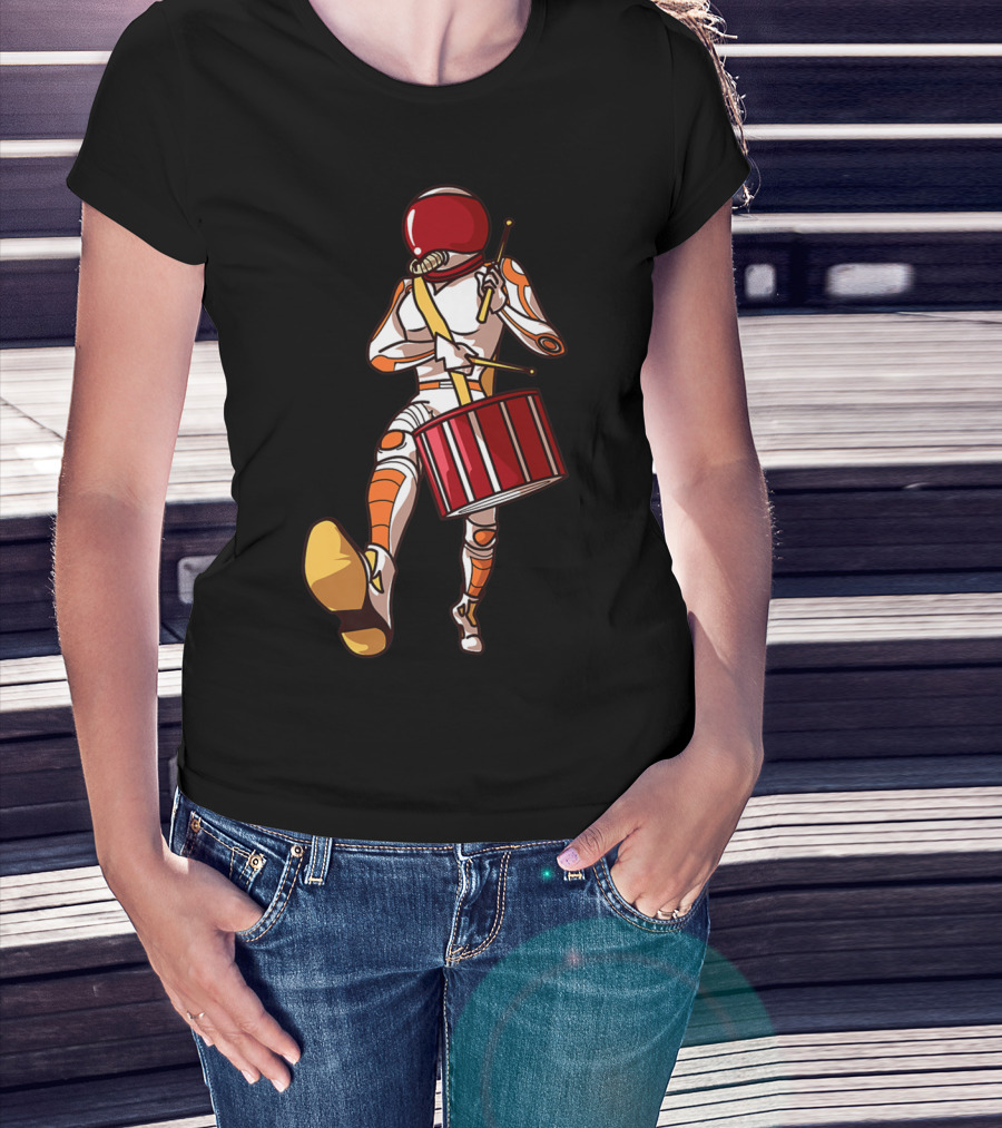 Marching Band Drums Mom Player High School Space-Themed Drummer Astronaut T-Shirt