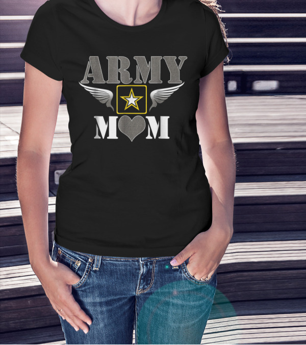 Army Mom Star Winged Heart T-Shirt