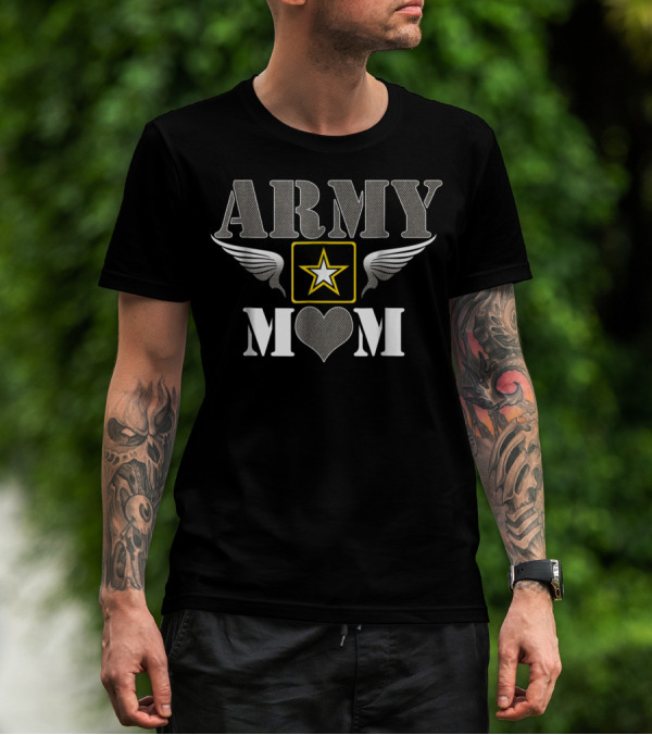 Army Mom Star Winged Heart T-Shirt
