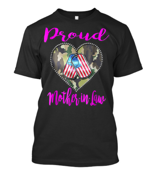 Proud Military Mother-in-Law Heart Dog Tags Camo US Military T-Shirt
