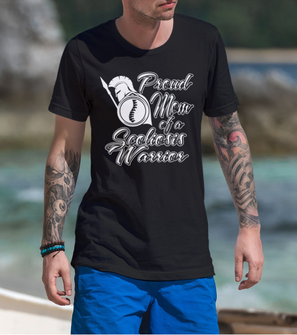 Proud Mom Of A Scoliosis Warrior Spartan Helmet Emblem T-Shirt