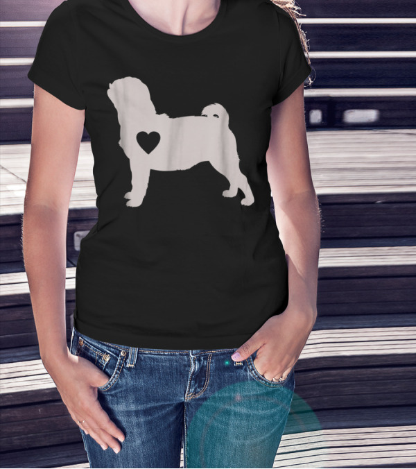Pug Love Heart Silhouette Dog Idea Pug Dog T-Shirt