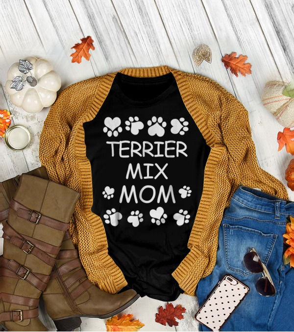 Terrier Mix Mom Paw Print Heart T-Shirt