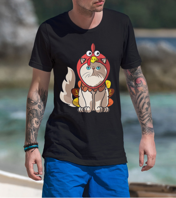 Thanksgiving Persian Mom Cat In Turkey Costume Greetings T-Shirt