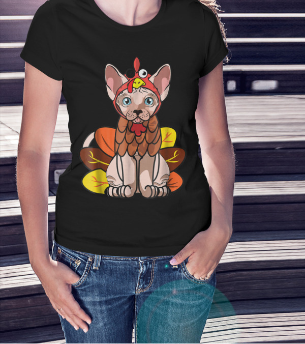 Thanksgiving Turkey Costume Sphynx Cat For Cat Mom Owner T-Shirt