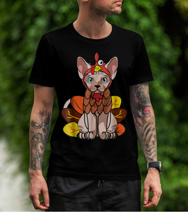 Thanksgiving Turkey Costume Sphynx Cat For Cat Mom Owner T-Shirt