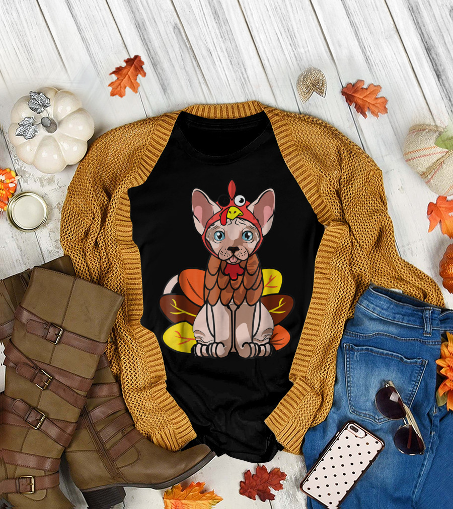 Thanksgiving Turkey Costume Sphynx Cat For Cat Mom Owner T-Shirt